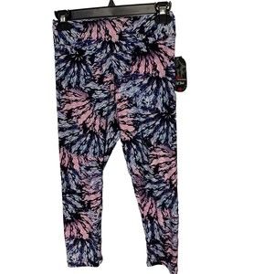 Hot Kiss Soft Touch Performance Leggings Blue/Pink/White Geometric Print Sz M